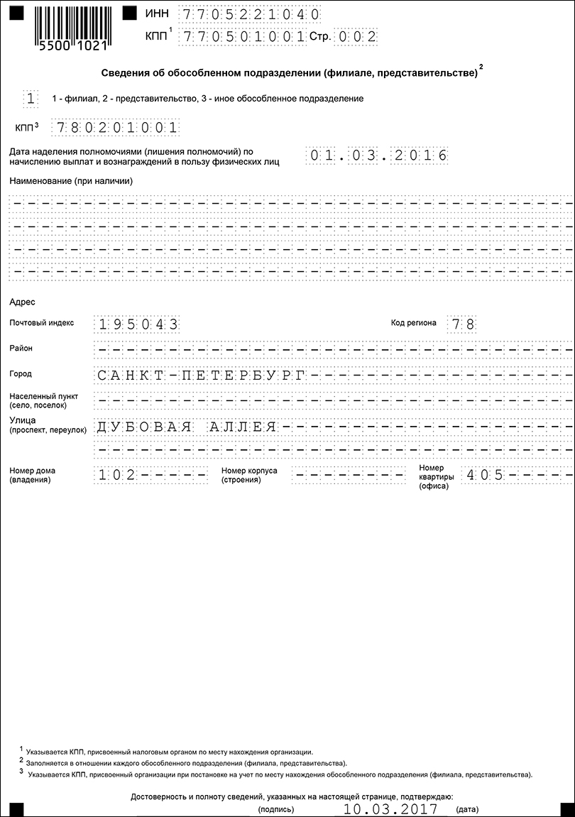 Форма сообщения о наделении обособленного подразделения полномочиями по ...