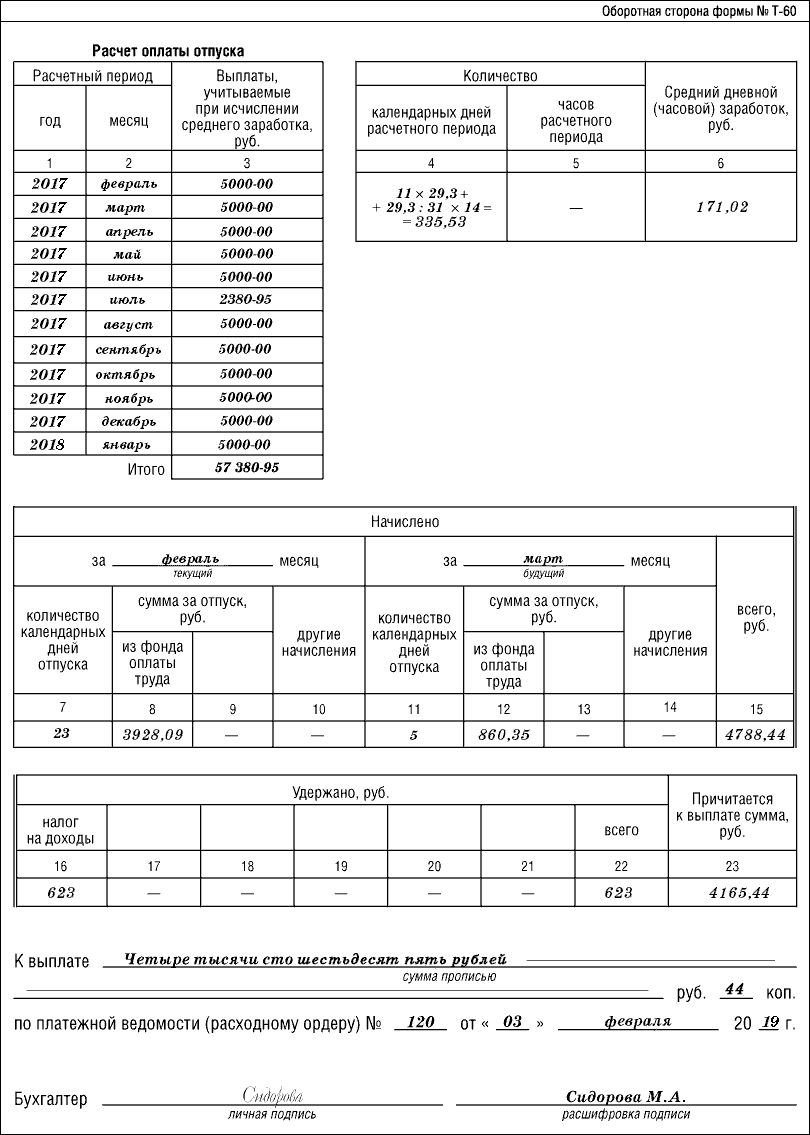 Записка-расчет о предоставлении отпуска работнику (форма № Т-60)