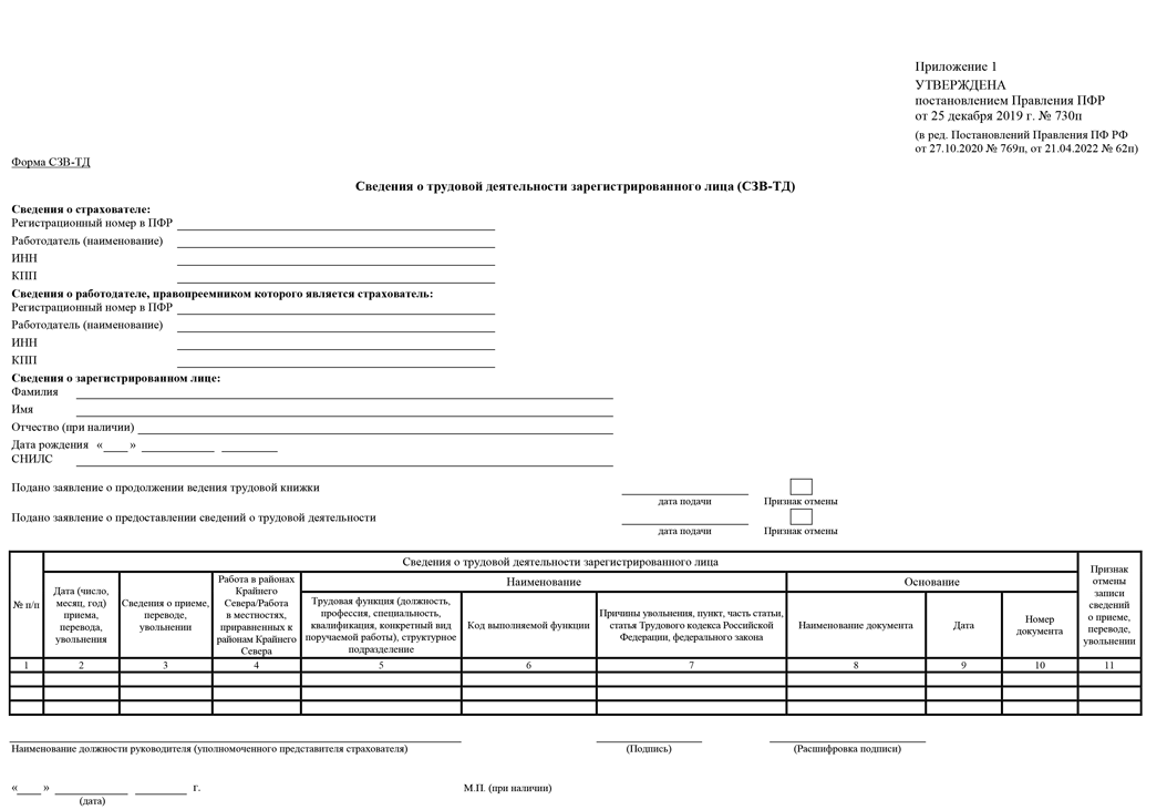 Сведения о трудовой деятельности зарегистрированного лица (СЗВ-ТД)